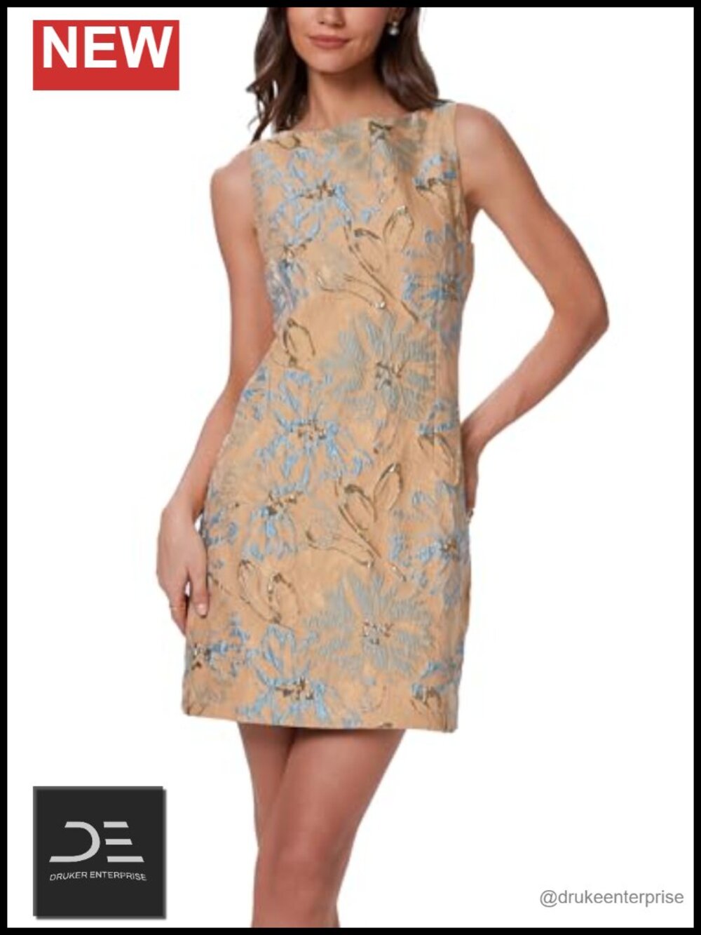 Jacquard Mini Dress Sleeveless Boat Neck Floral Bodycon Club Cocktail Party
